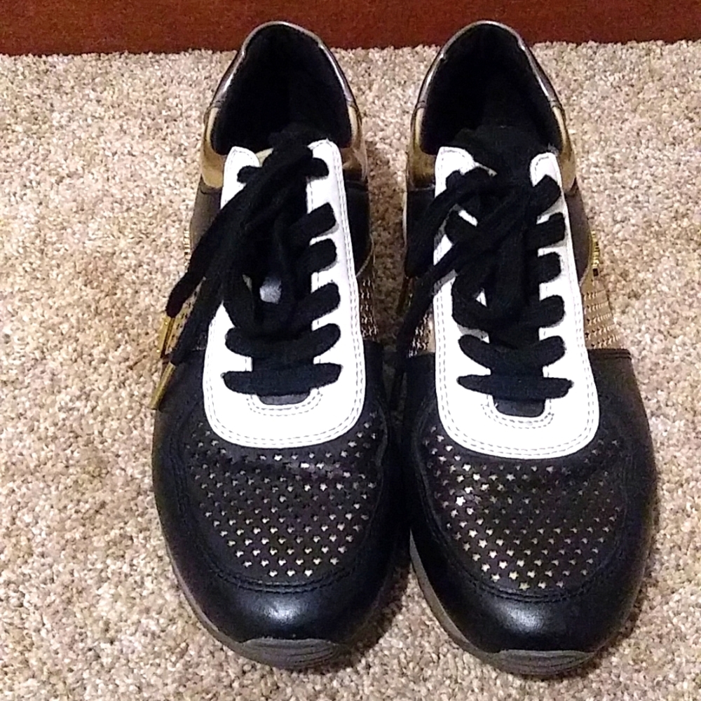 Michael Kors Womens MK Allie Trainer  Sneakers, Gold and Black Shoes Sz 7.5